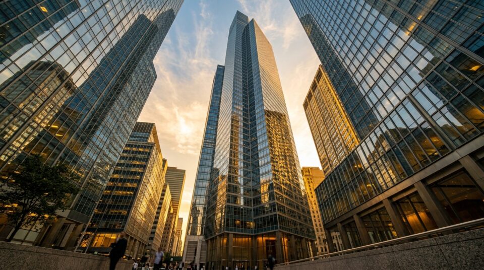 Manhattan commercial office towers representing NYC buildings facing Local Law 97 penalties