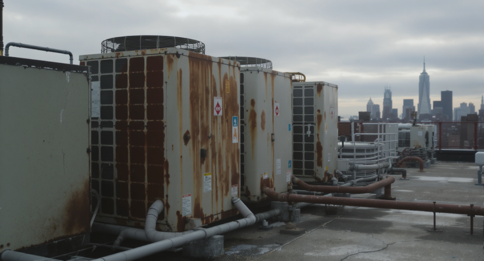 Rooftop VRF condenser units on a Brooklyn commercial building