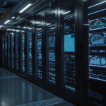BMS controls panel and network rack in a Manhattan commercial building mechanical room